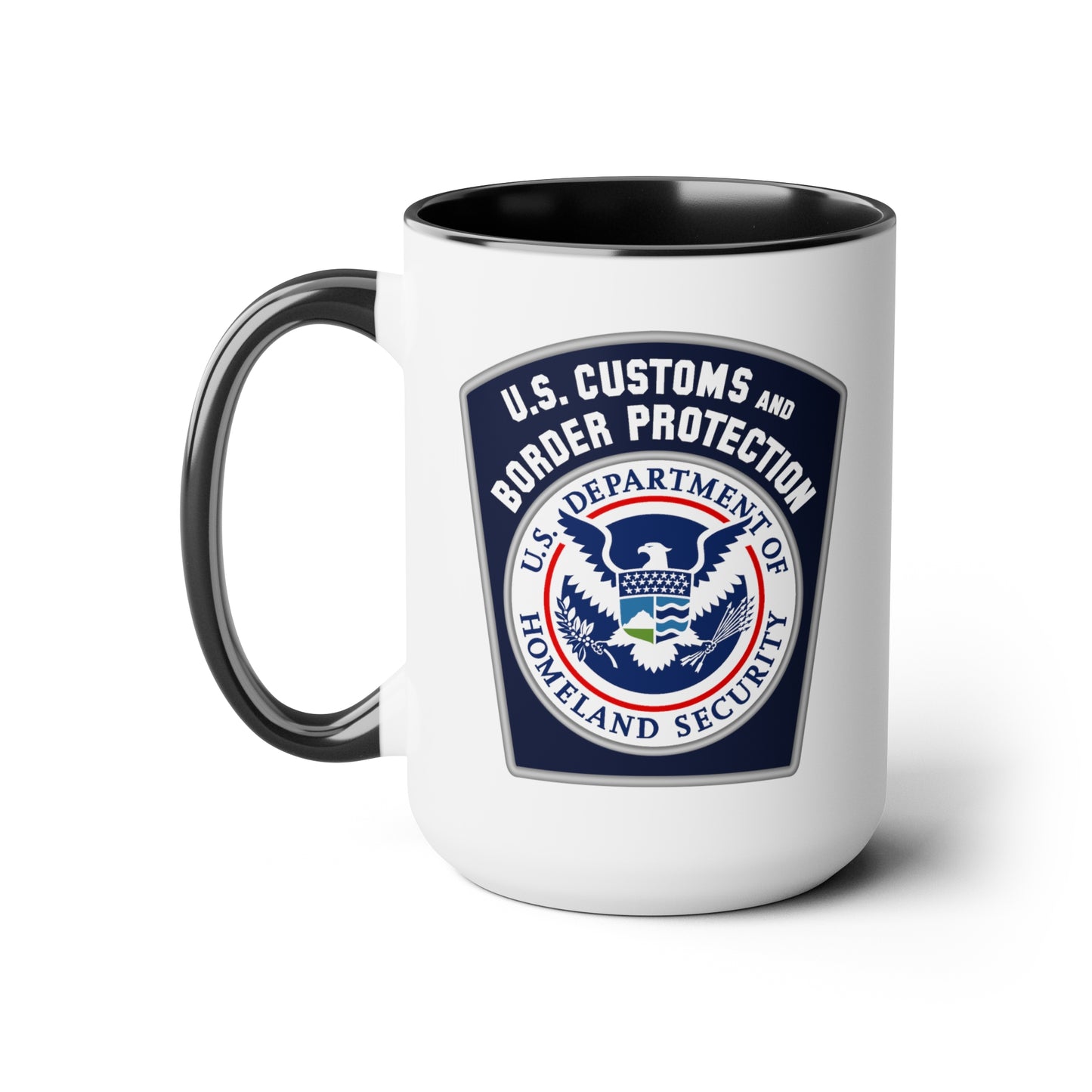 US Customs and Border Protection Coffee Mug - Double Sided Black Accent White Ceramic 15oz by TheGlassyLass