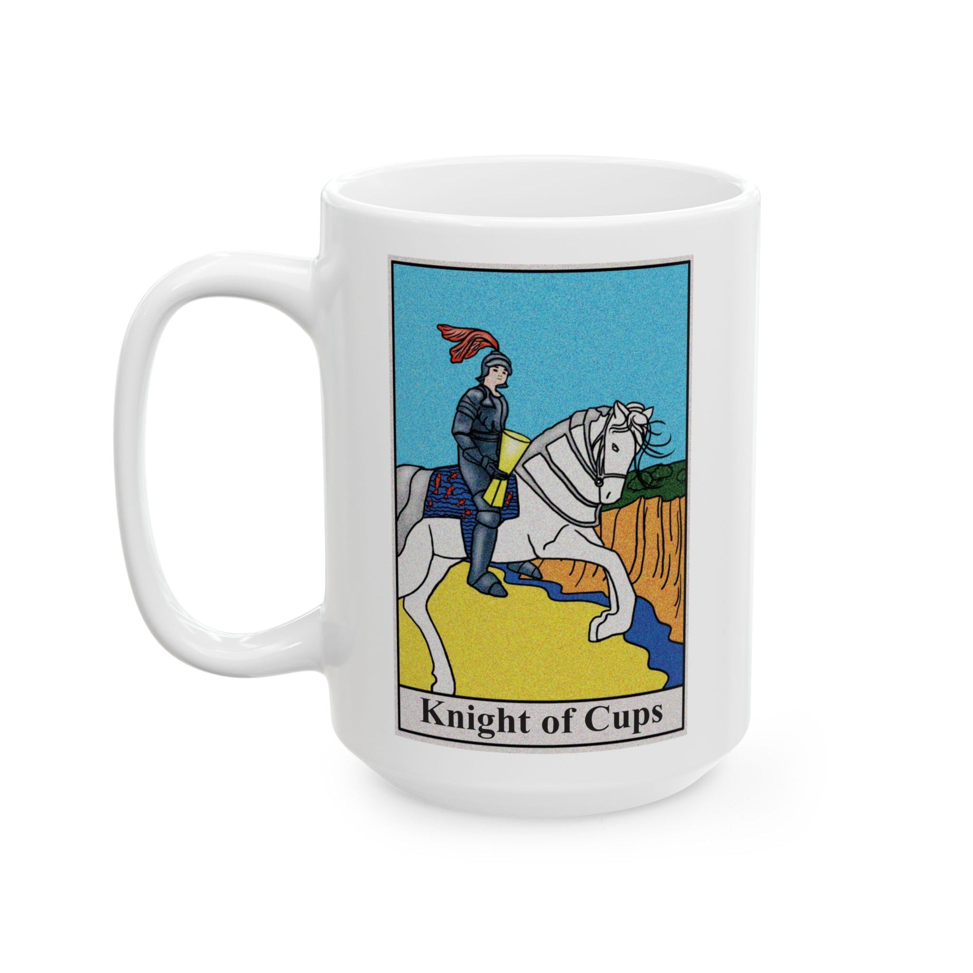 Knight of Cups Tarot Card Coffee Mug - Double Sided White Ceramic 15oz by TheGlassyLass.com