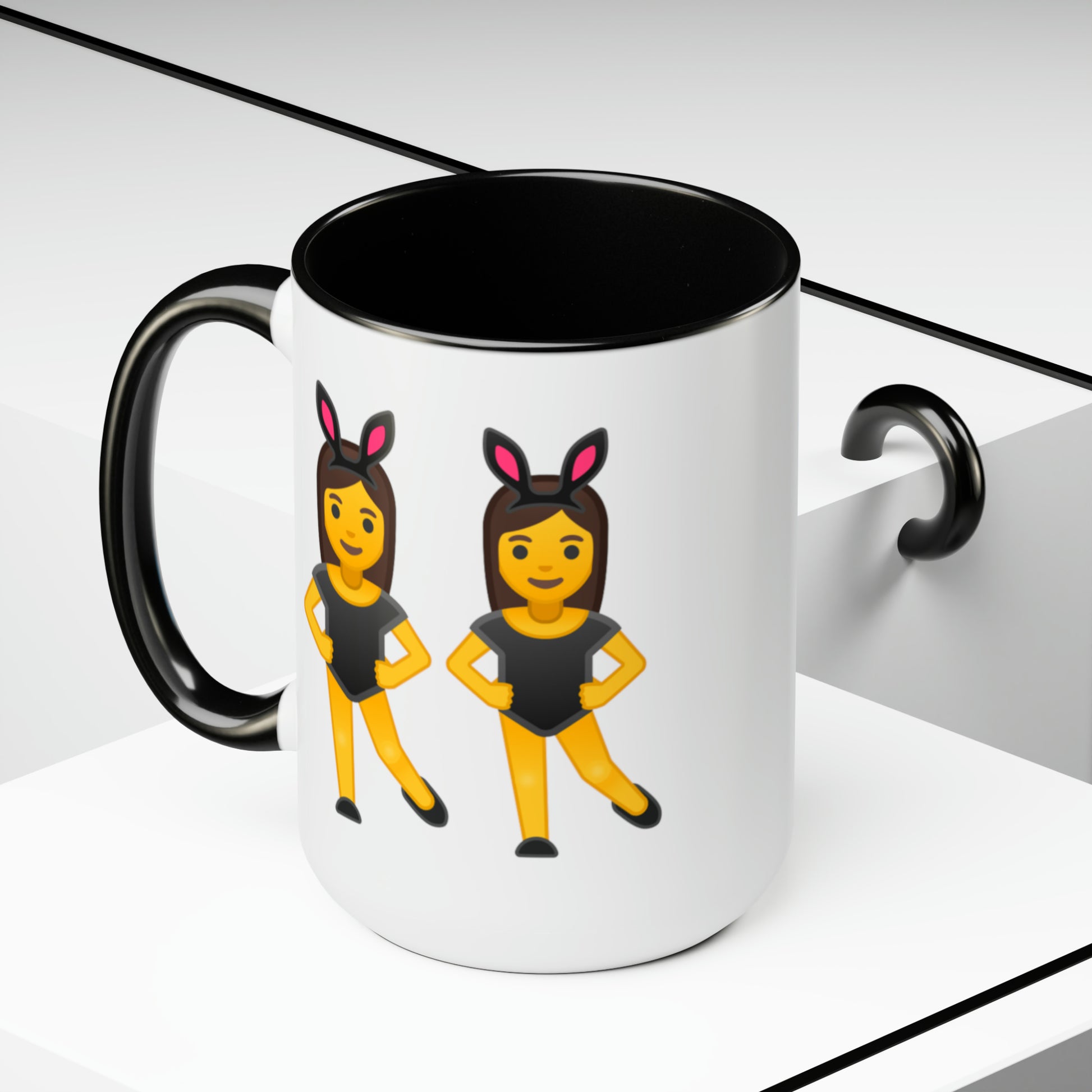 Twins Emoji Coffee Mugs - Double Sided Black Accent White Ceramic 15oz by TheGlassyLass