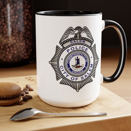 Salem Police Coffee Mug - Double Sided Black Accent White Ceramic 15oz by TheGlassyLass.com
