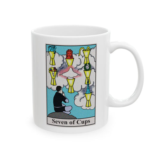 Seven of Cups Tarot Card Coffee Mug - Double Sided Print, White Ceramic, 11oz by TheGlassyLass.com
