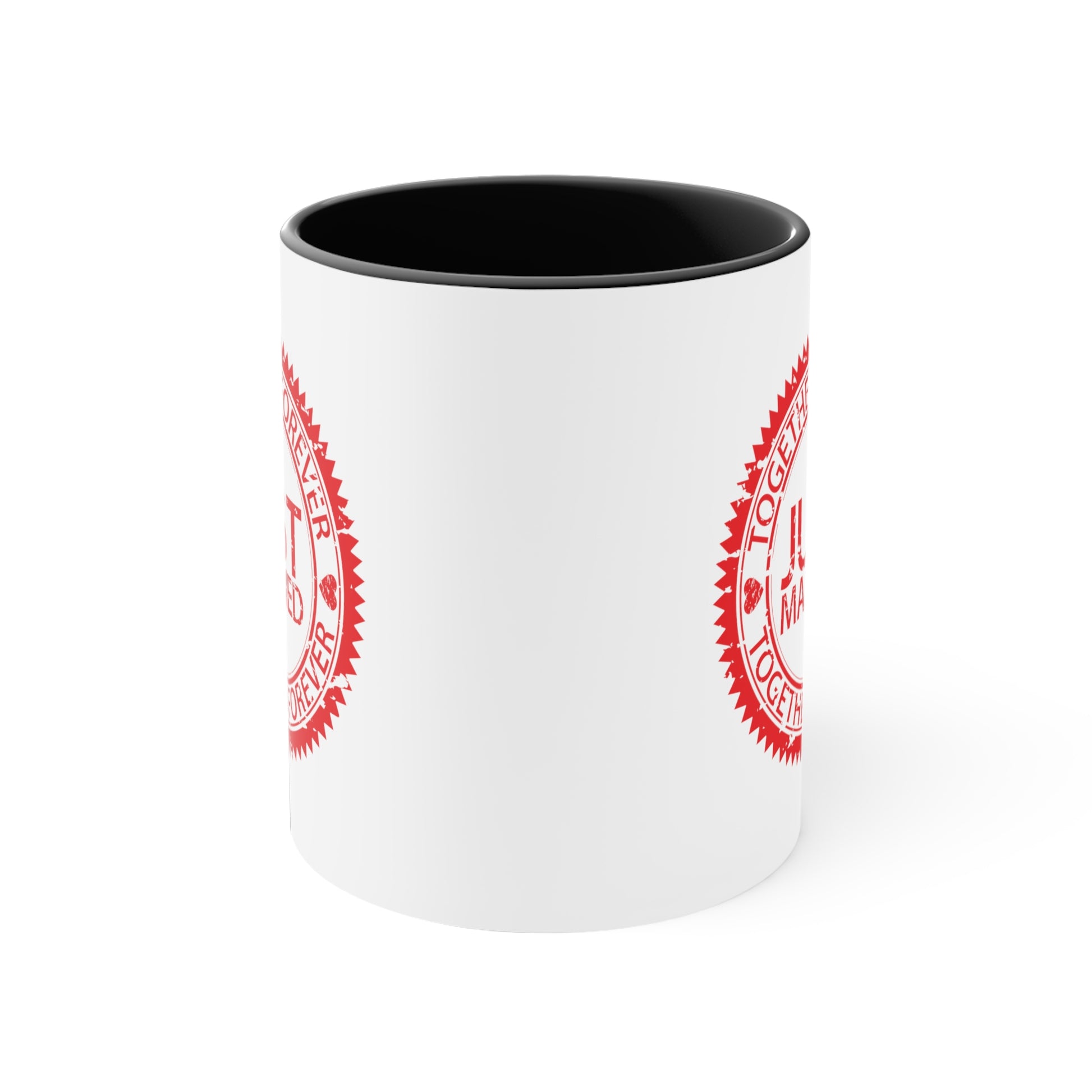 Just Married Coffee Mug - Double Sided Black Accent White Ceramic 11oz by TheGlassyLass.com