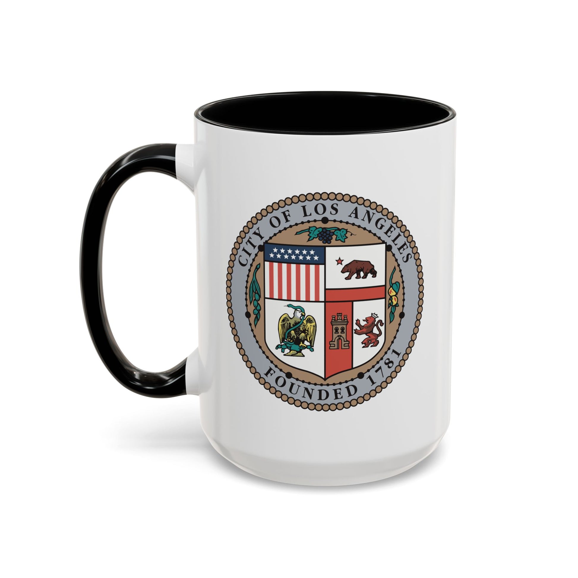 City of Los Angeles California Seal Coffee Mug - Double Sided Print, Black Accent White Ceramic, 15oz by TheGlassyLass.com