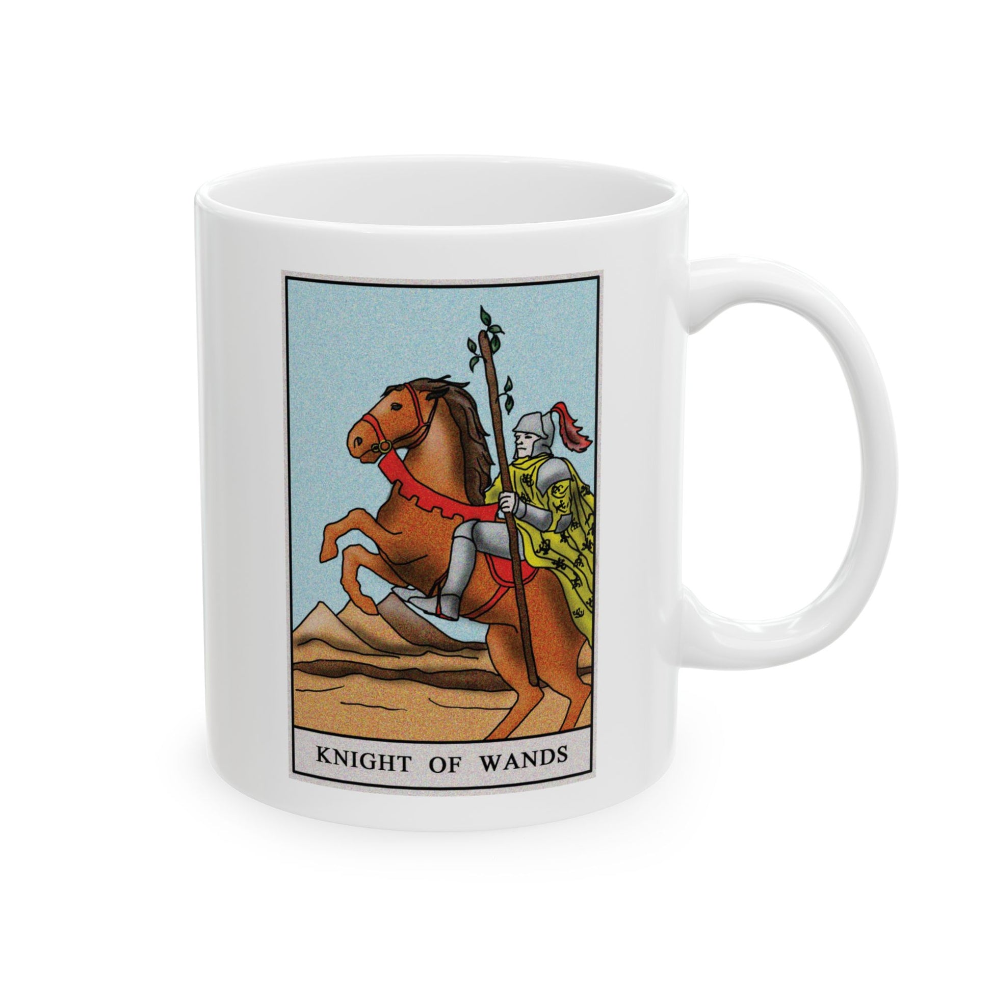 Knight of Wands of Wands Tarot Card Coffee Mug - Double Sided Print, White Ceramic, 11oz by TheGlassyLass.com