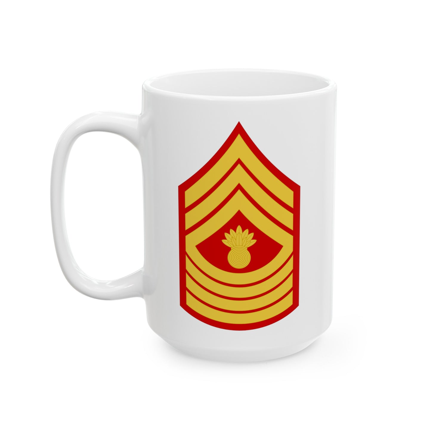 United States Marine Corps Master Gunnery Sergeant (E-9) Chevron Coffee Mug - Double Sided White Ceramic 15oz - by TheGlassyLass.com
