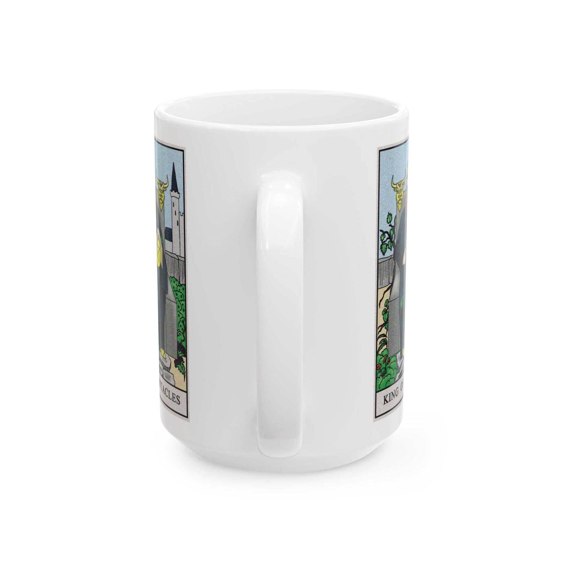 King of Pentacles Tarot Card Coffee Mug - Double Sided White Ceramic 15oz by TheGlassyLass.com