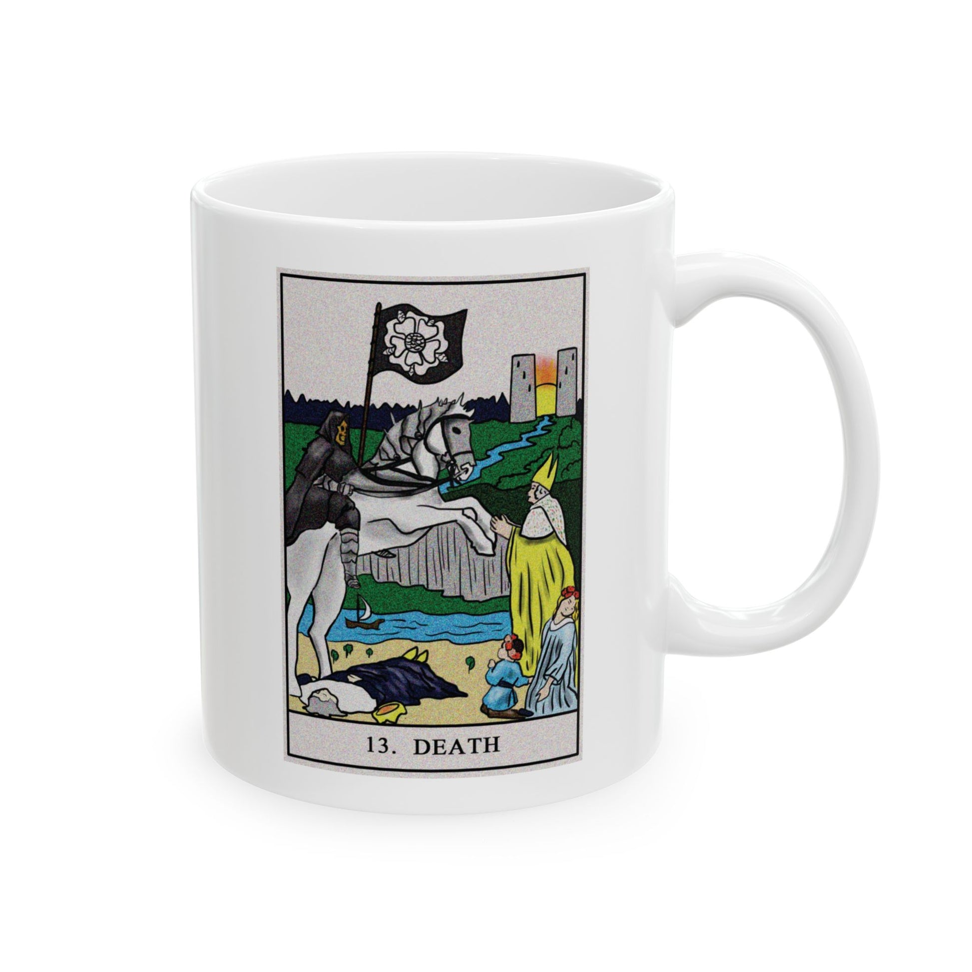 Death Tarot Card Coffee Mug - Double Sided Print, White Ceramic, 11oz by TheGlassyLass.com