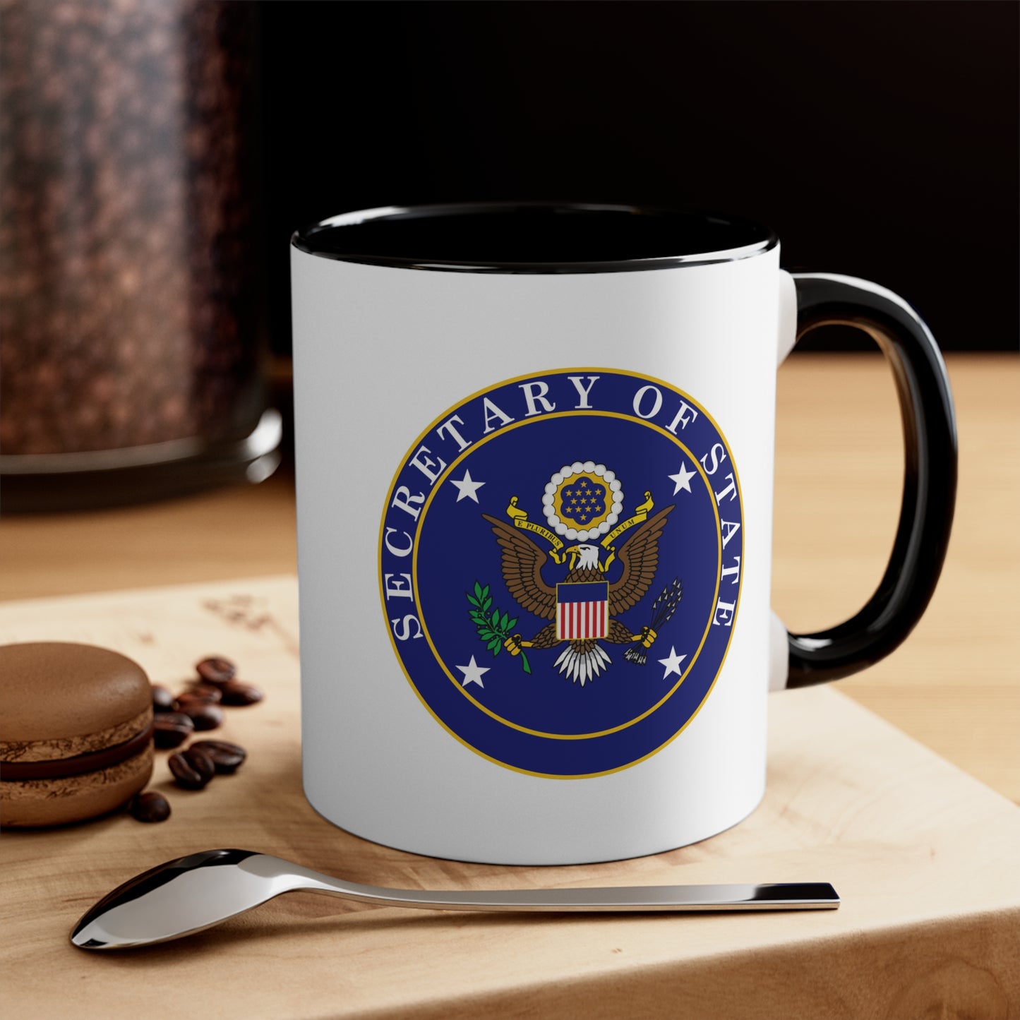 US Secretary of State Coffee Mug - Double Sided Print Two Tone Black Accent White Ceramic 11oz by TheGlassyLass.com