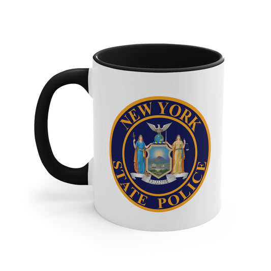 New York State Police Coffee Mug - Double Sided Black Accent White Ceramic 11oz by TheGlassyLass