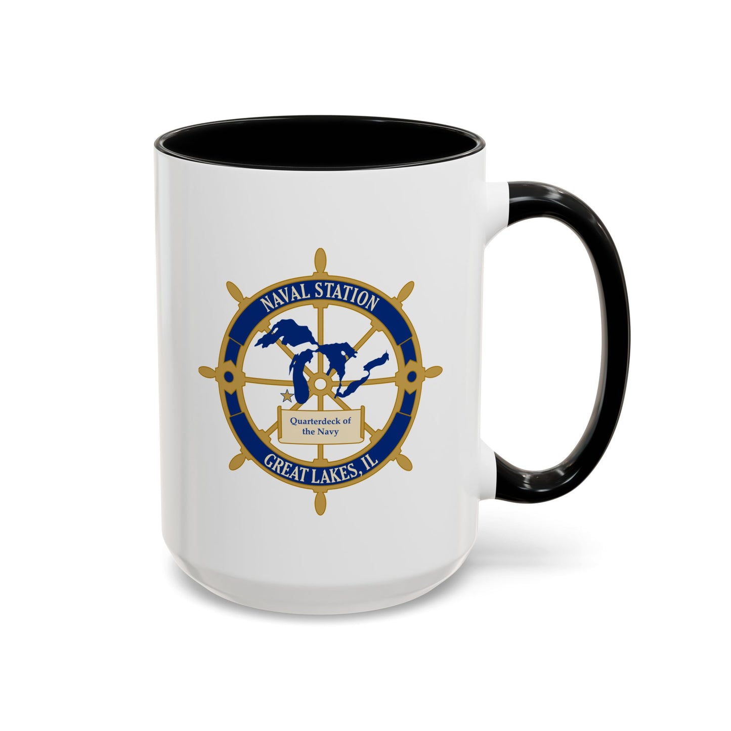 Naval Station Great Lakes Coffee Mug - Double Sided Black Accent White Ceramic 15oz by TheGlassyLass.com