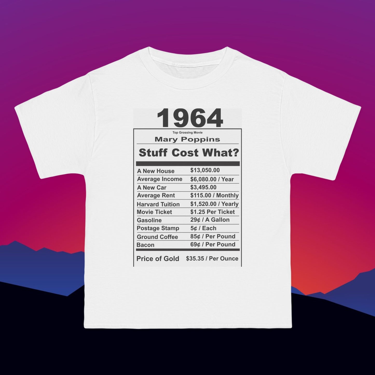 1964 Birthday T-Shirt: (Hanes Beefy-T 100% Preshrunk Cotton Custom Printed by TheGlassyLass.com