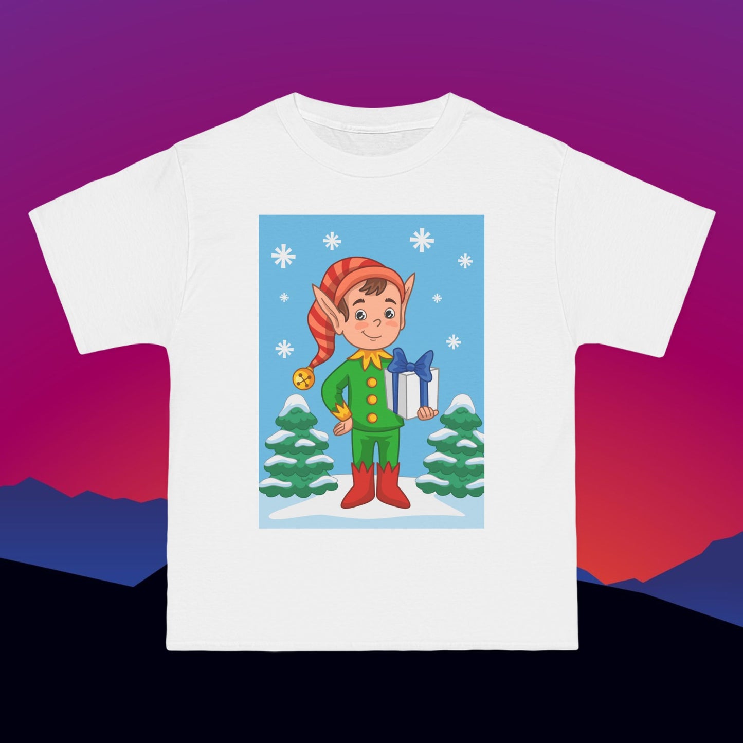 Christmas Elf T-Shirt: (Hanes Beefy-T 100% Preshrunk Cotton Custom Printed by TheGlassyLass.com