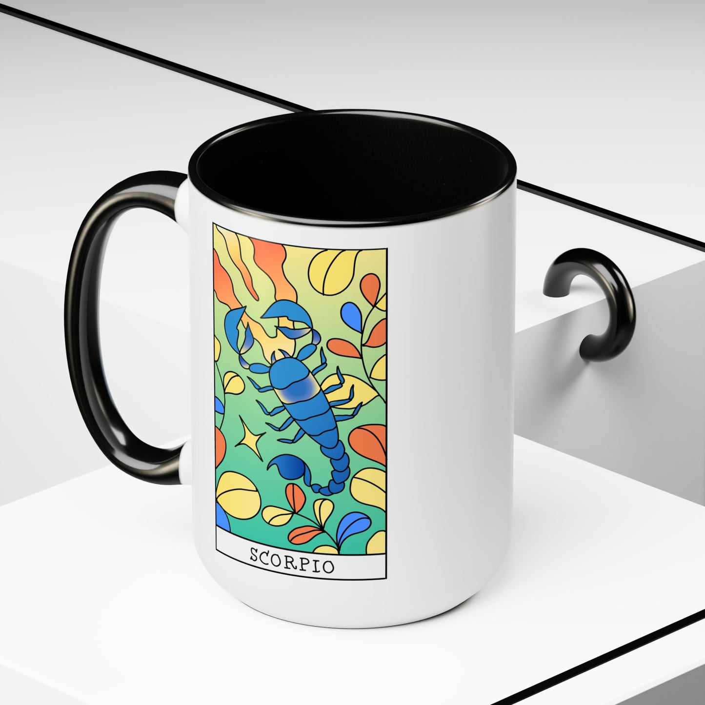 Scorpio Card Coffee Mug - Double Sided Black Accent Ceramic 15oz by TheGlassyLass.com