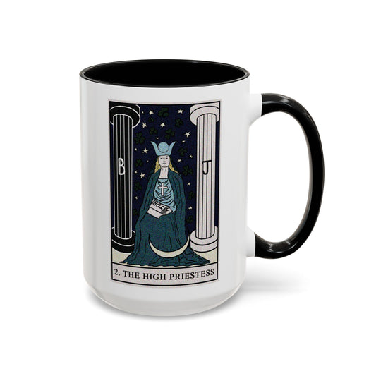 The High Priestess Tarot Card Coffee Mug - Double Sided Black Accent White Ceramic 15oz by TheGlassyLass.com