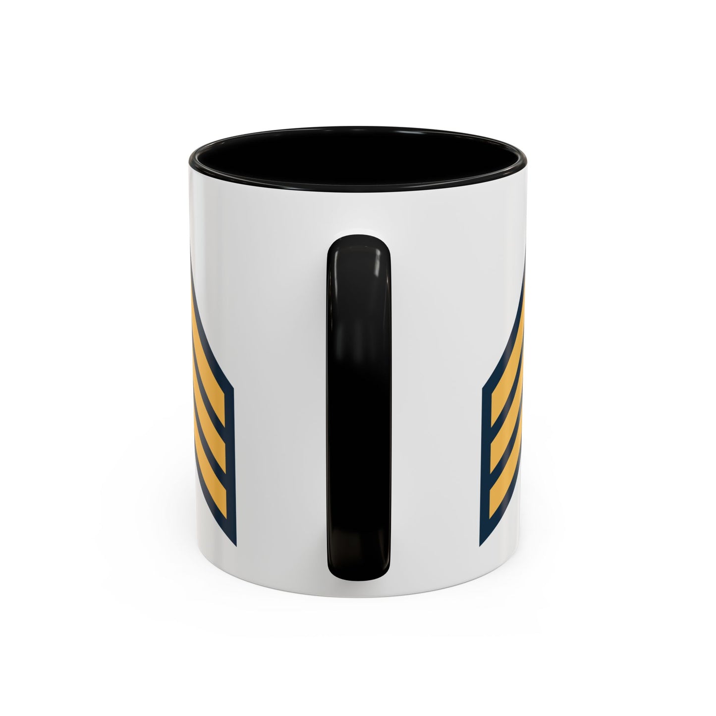 US Army Sergeant (E-5) Stripes Coffee Mug - Double Sided Print, Black Accent White Ceramic, 11oz by TheGlassyLass.com