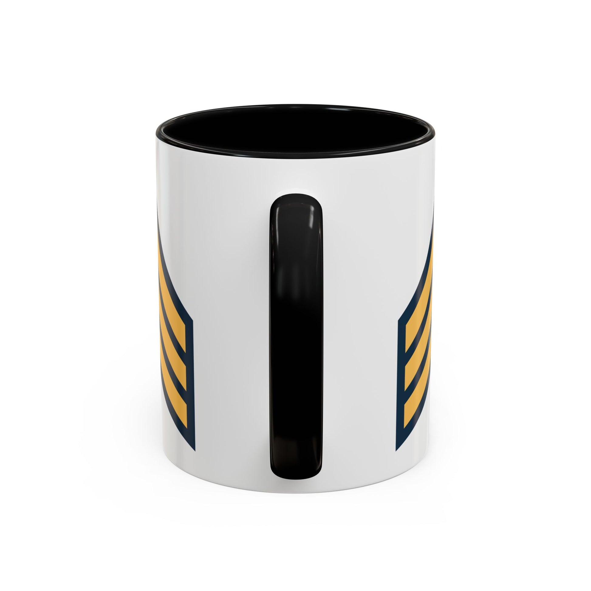 US Army Sergeant (E-5) Stripes Coffee Mug - Double Sided Print, Black Accent White Ceramic, 11oz by TheGlassyLass.com