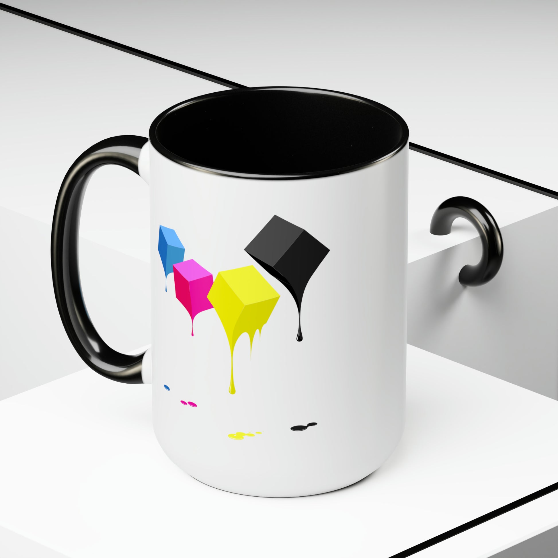 Molten Colors Coffee Mug - Double Sided Balck Accent White Ceramic 15oz by TheGlassyLass.com
