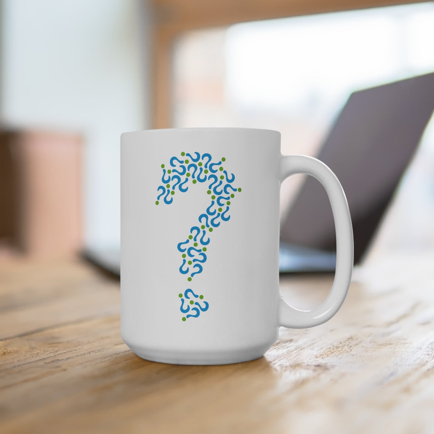 Question Mark Coffee Mug - Double Sided White Ceramic 15oz by TheGlassyLass.com