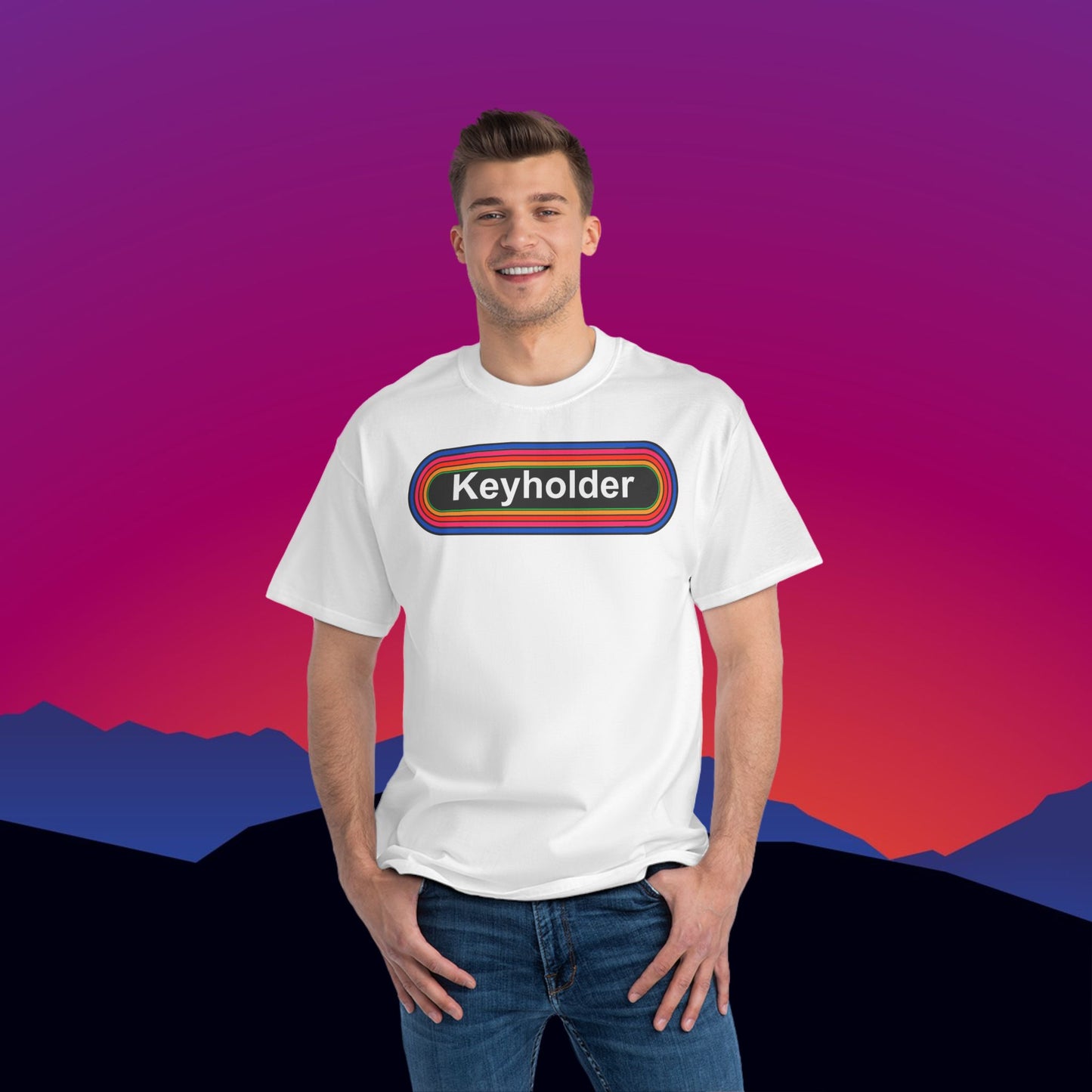 Keyholder Rainbow T-Shirt: (Hanes Beefy-T 100% Preshrunk Cotton Custom Printed by TheGlassyLass.com