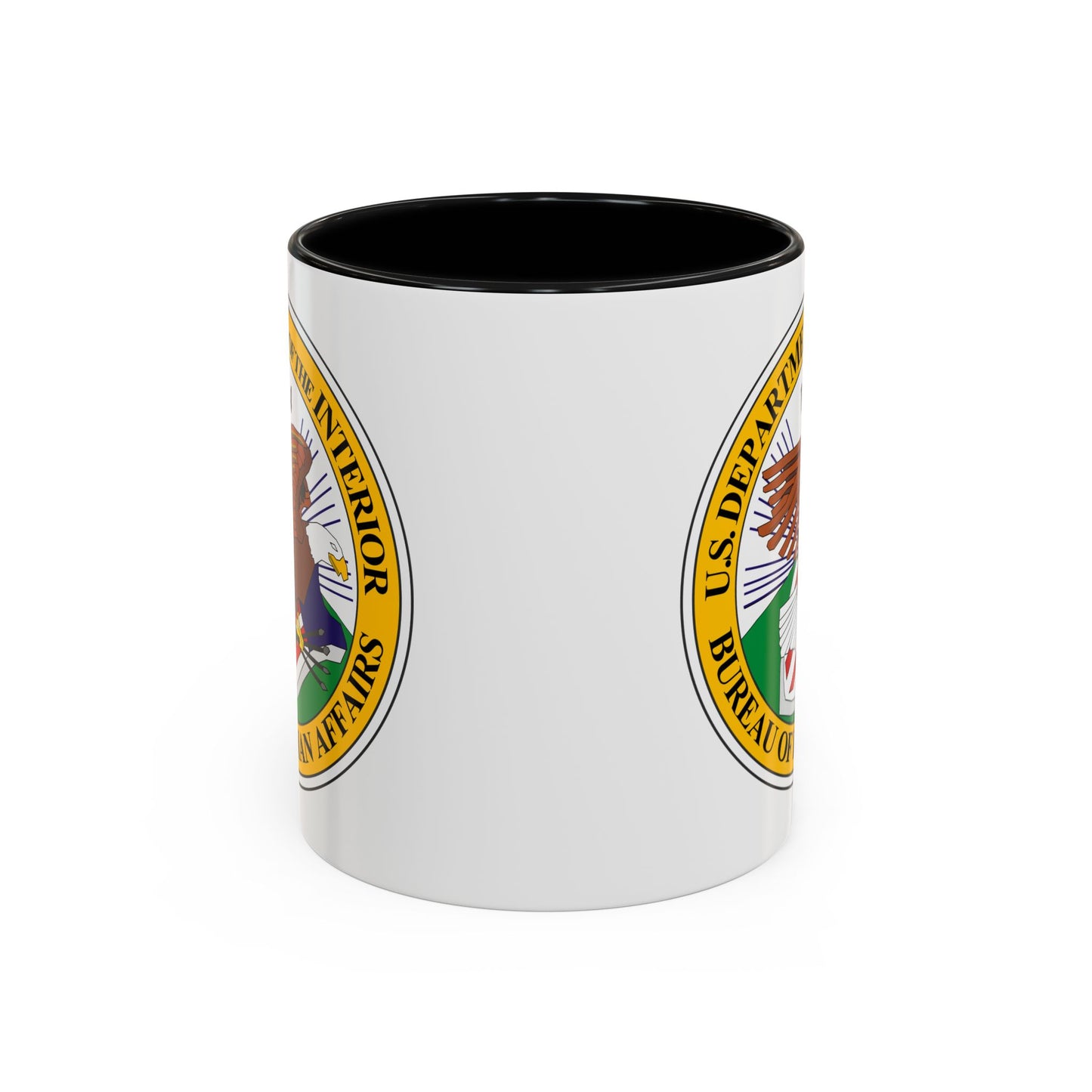 Bureau of Indian Affairs Seal Coffee Mug - Double Sided Print, Black Accent White Ceramic, 11oz by TheGlassyLass.com