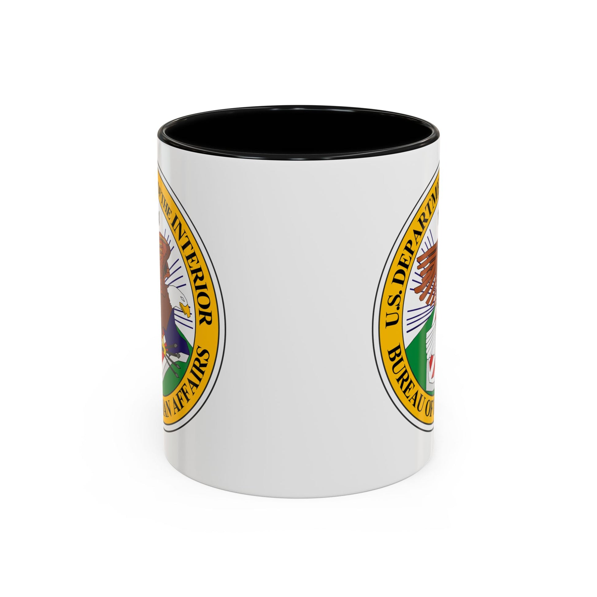 Bureau of Indian Affairs Seal Coffee Mug - Double Sided Print, Black Accent White Ceramic, 11oz by TheGlassyLass.com