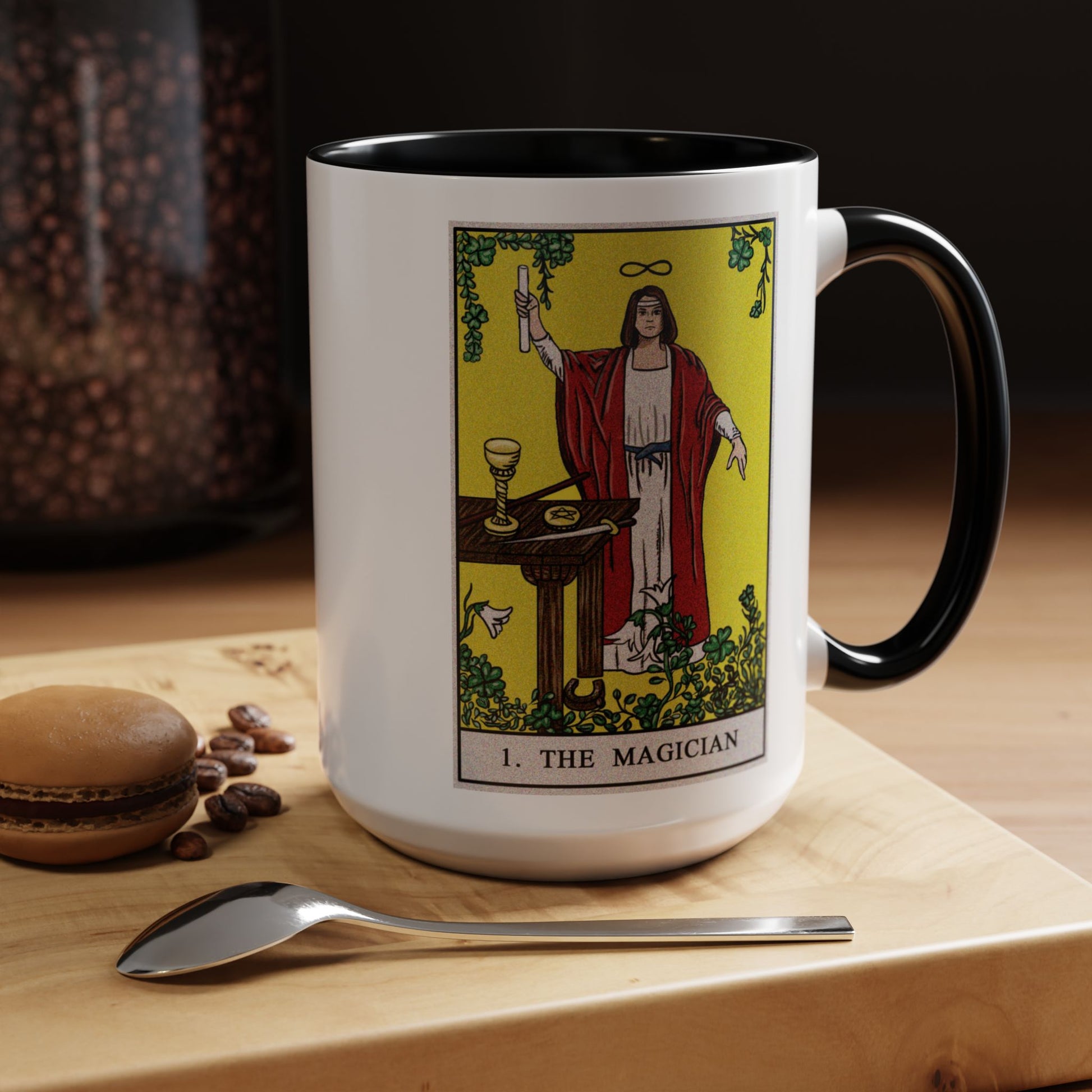 The Magician Tarot Card Coffee Mug - Double Sided Black Accent White Ceramic 15oz by TheGlassyLass.com