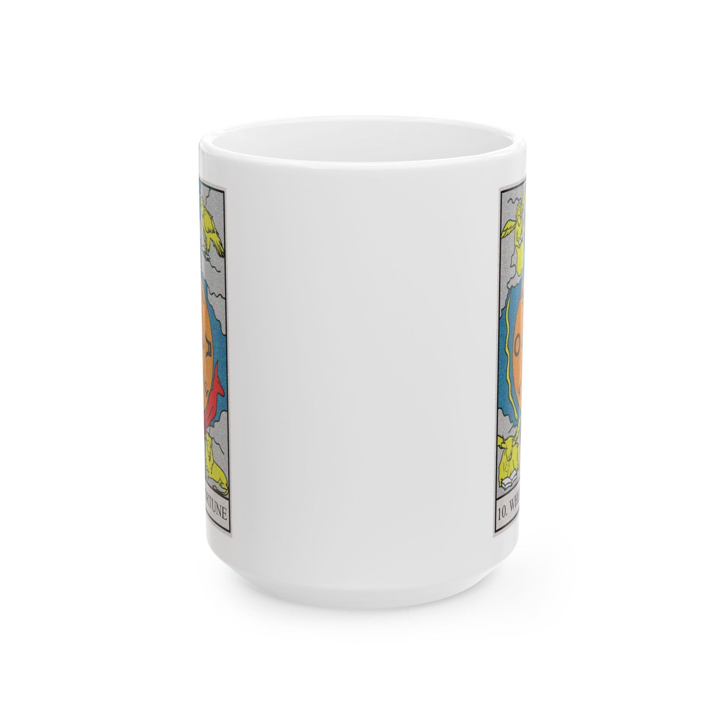 The Wheel of Fortune Tarot Card Coffee Mug - Double Sided White Ceramic 15oz by TheGlassyLass.com
