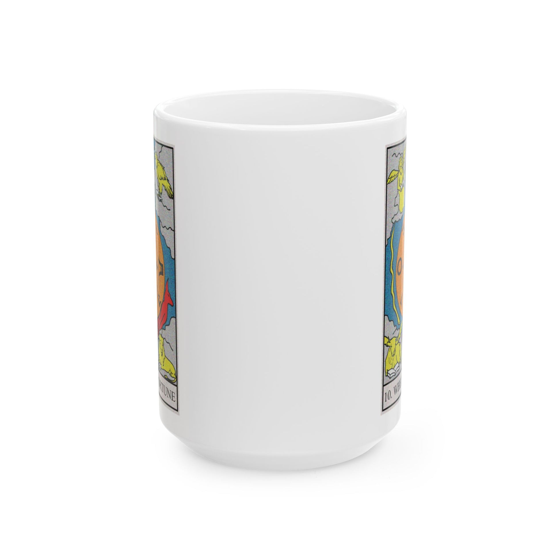 The Wheel of Fortune Tarot Card Coffee Mug - Double Sided White Ceramic 15oz by TheGlassyLass.com