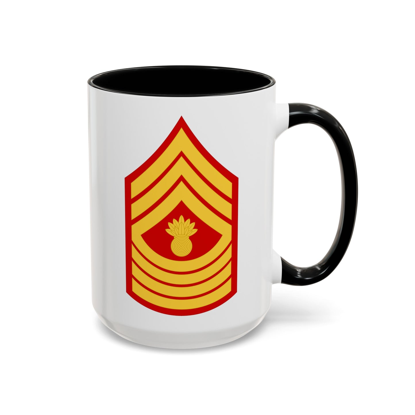 United States Marine Corps Master Gunnery Sergeant (E-9) Chevron Coffee Mug - Double Sided Black Accent White Ceramic 15oz - by TheGlassyLass.com