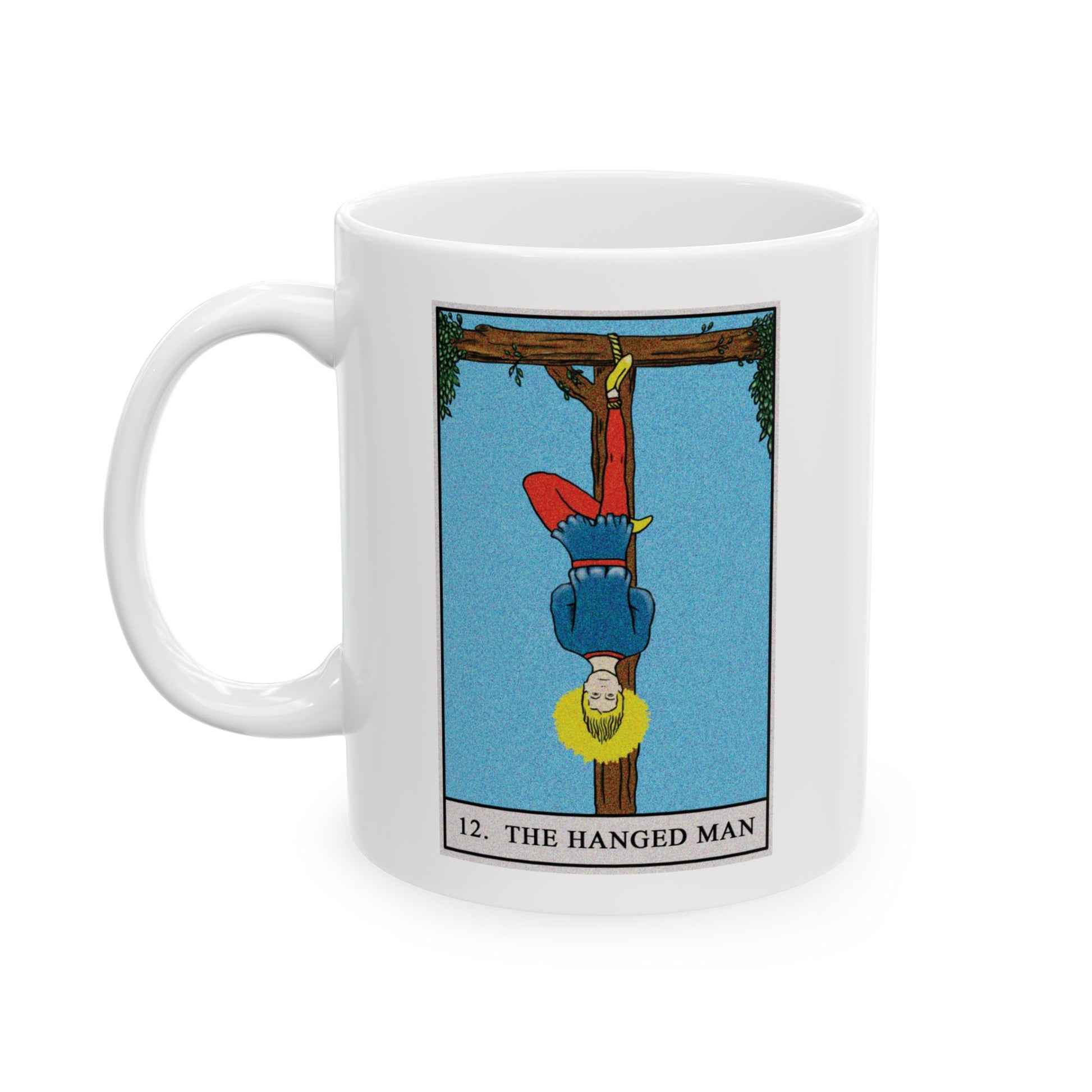 The Hanged Man Tarot Card Coffee Mug - Double Sided Print, White Ceramic, 11oz by TheGlassyLass.com