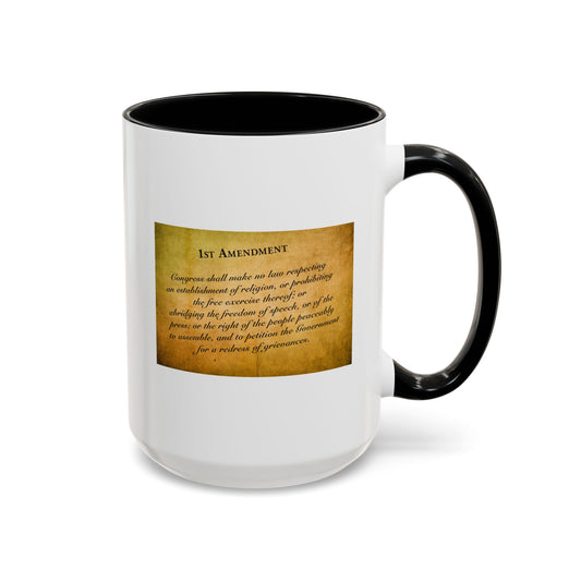 1st Amendment Coffee Mug - Double Sided Black Accent White Ceramic 15oz by TheGlassyLass.com
