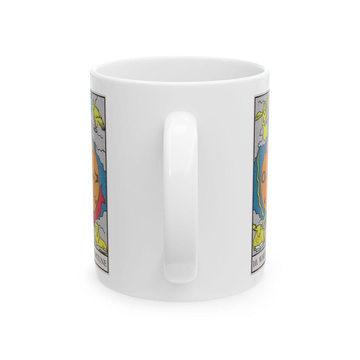 The Wheel of Fortune Tarot Card Coffee Mug - Double Sided Print, White Ceramic, 11oz by TheGlassyLass.com