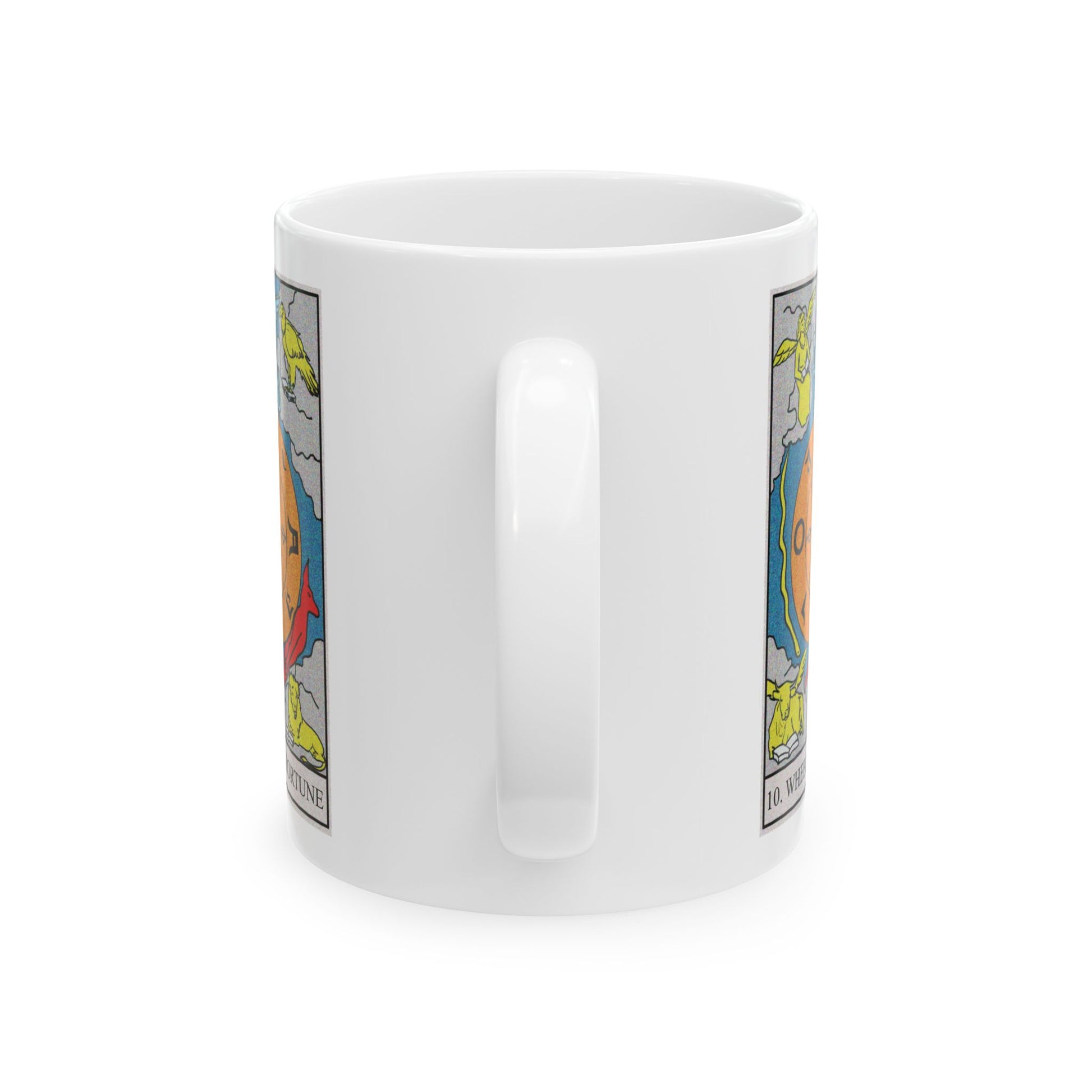The Wheel of Fortune Tarot Card Coffee Mug - Double Sided Print, White Ceramic, 11oz by TheGlassyLass.com