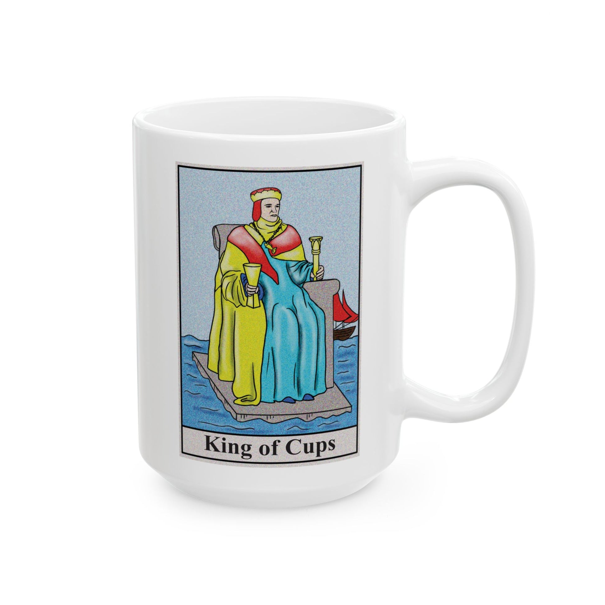 King of Cups Tarot Card Coffee Mug - Double Sided White Ceramic 15oz by TheGlassyLass.com