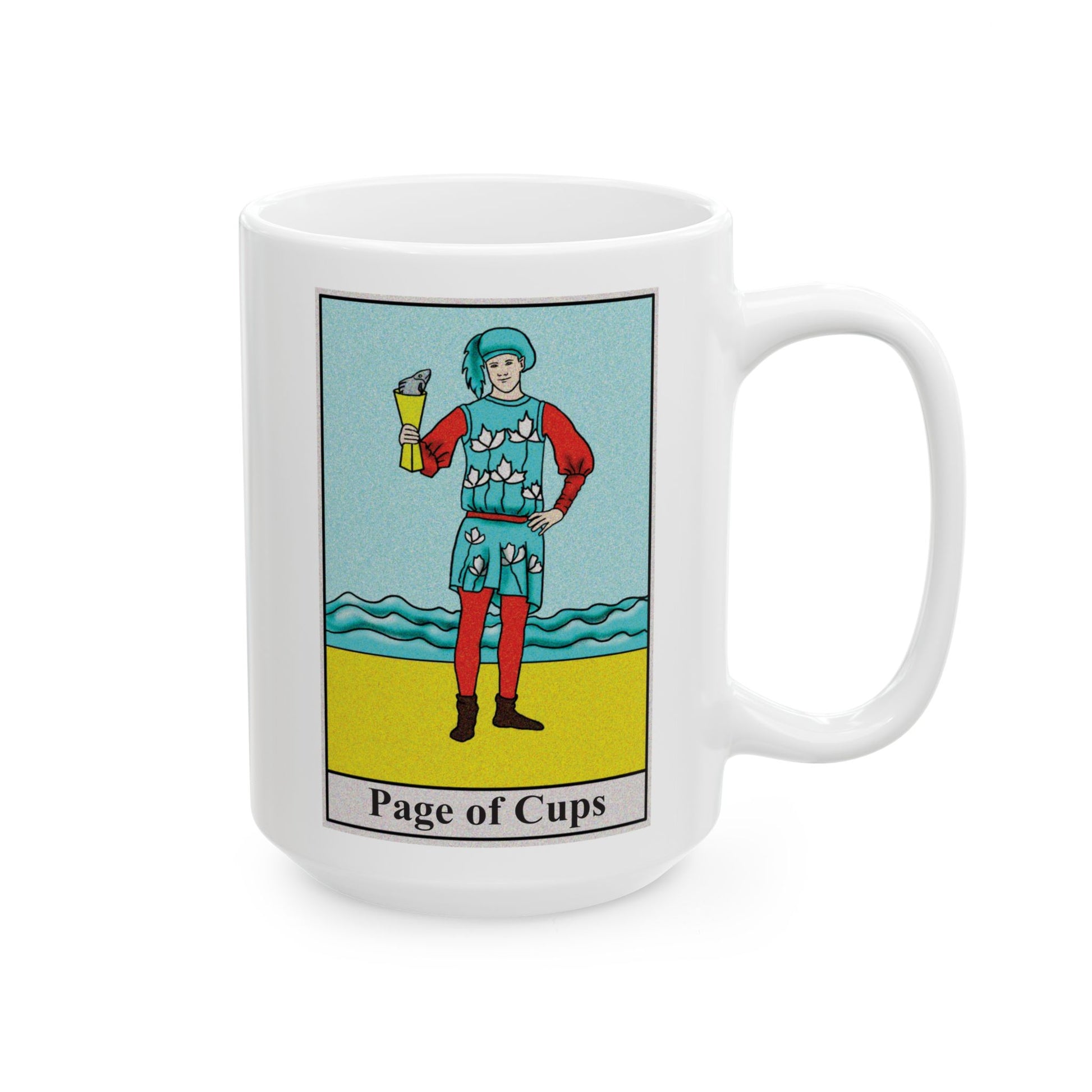 Page of Cups Tarot Card Coffee Mug - Double Sided White Ceramic 15oz by TheGlassyLass.com