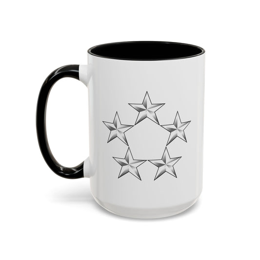 5 Star General Rank Insignia Coffee Mug - Double Sided Black Accent White Ceramic 15oz by TheGlassyLass.com