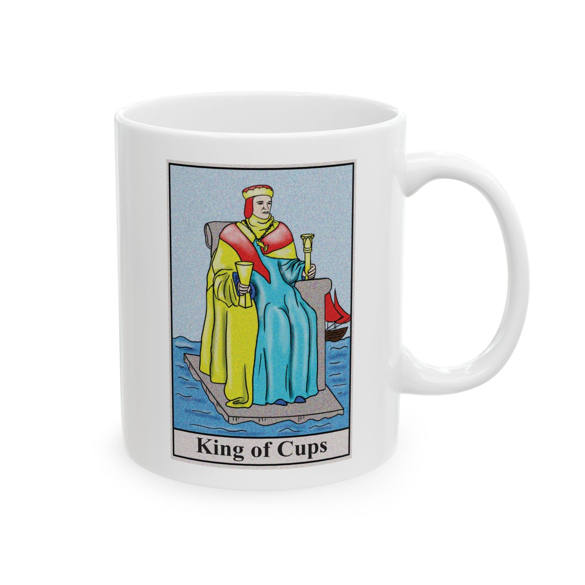 King of Cups Tarot Card Coffee Mug - Double Sided Print, White Ceramic, 11oz by TheGlassyLass.com