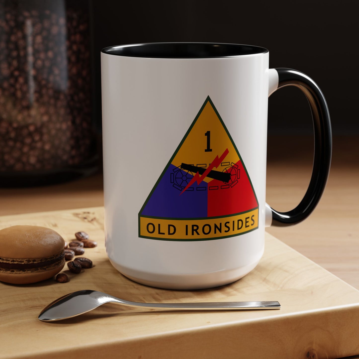 US Army 1st Armored Division - Double Sided Black Accent White Ceramic Coffee Mug 15oz by TheGlassyLass.com