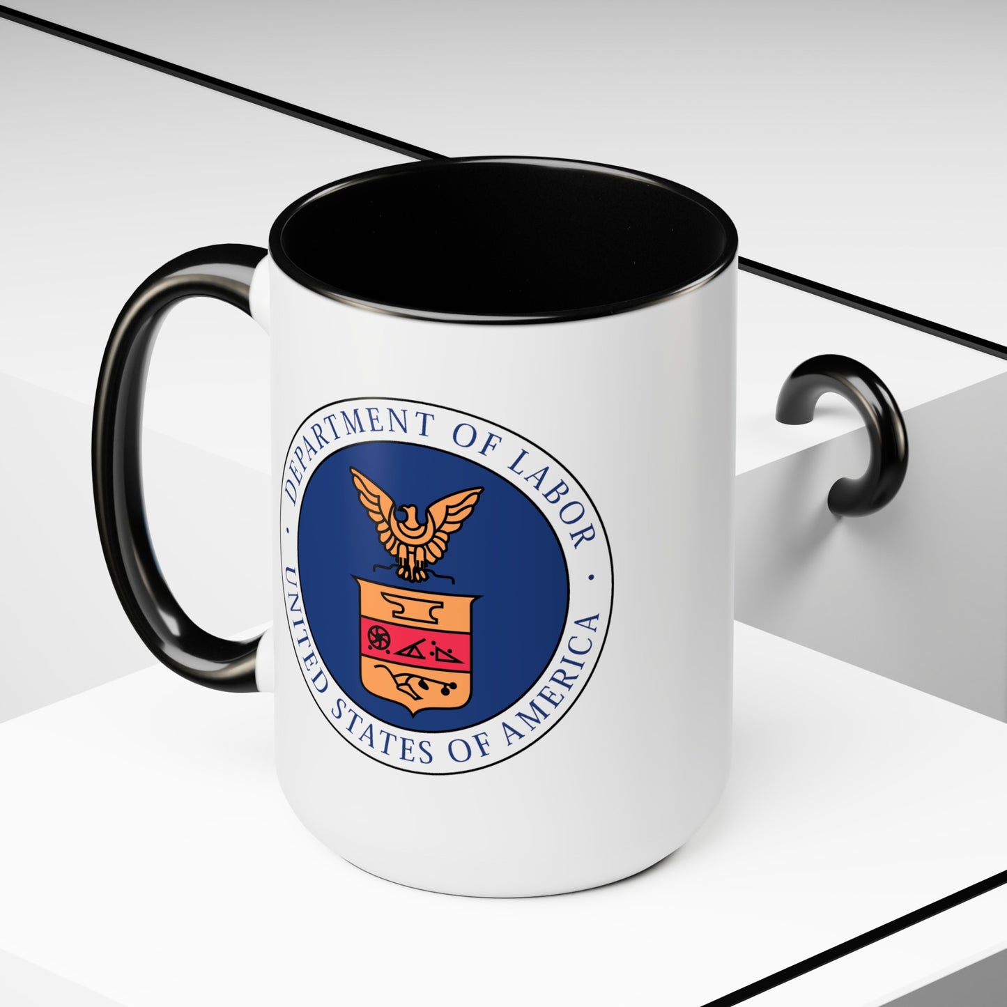 Department of Labor Coffee Mug - Double Sided Black Accent White Ceramic 15oz by TheGlassyLass.com
