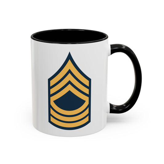 US Army Master Sergeant (E-8) Stripes Coffee Mug - Double Sided Print, Black Accent White Ceramic, 11oz by TheGlassyLass.com
