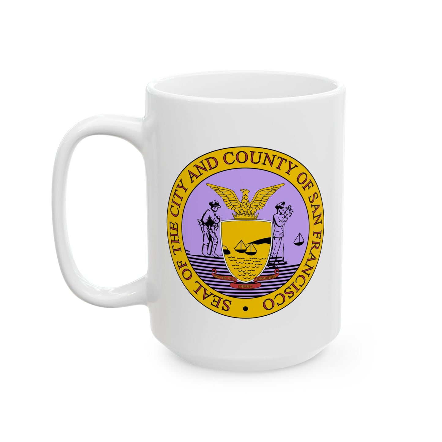 San Francisco City / County Seal Coffee Mug - Double Sided Print, White Ceramic, 15oz by TheGlassyLass.com