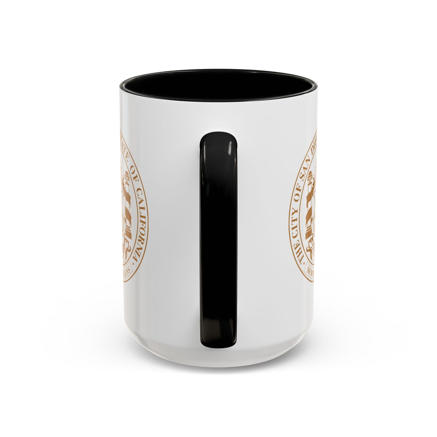 City of San Diego Seal Coffee Mug - Double Sided Print, Black Accent White Ceramic, 15oz by TheGlassyLass.com