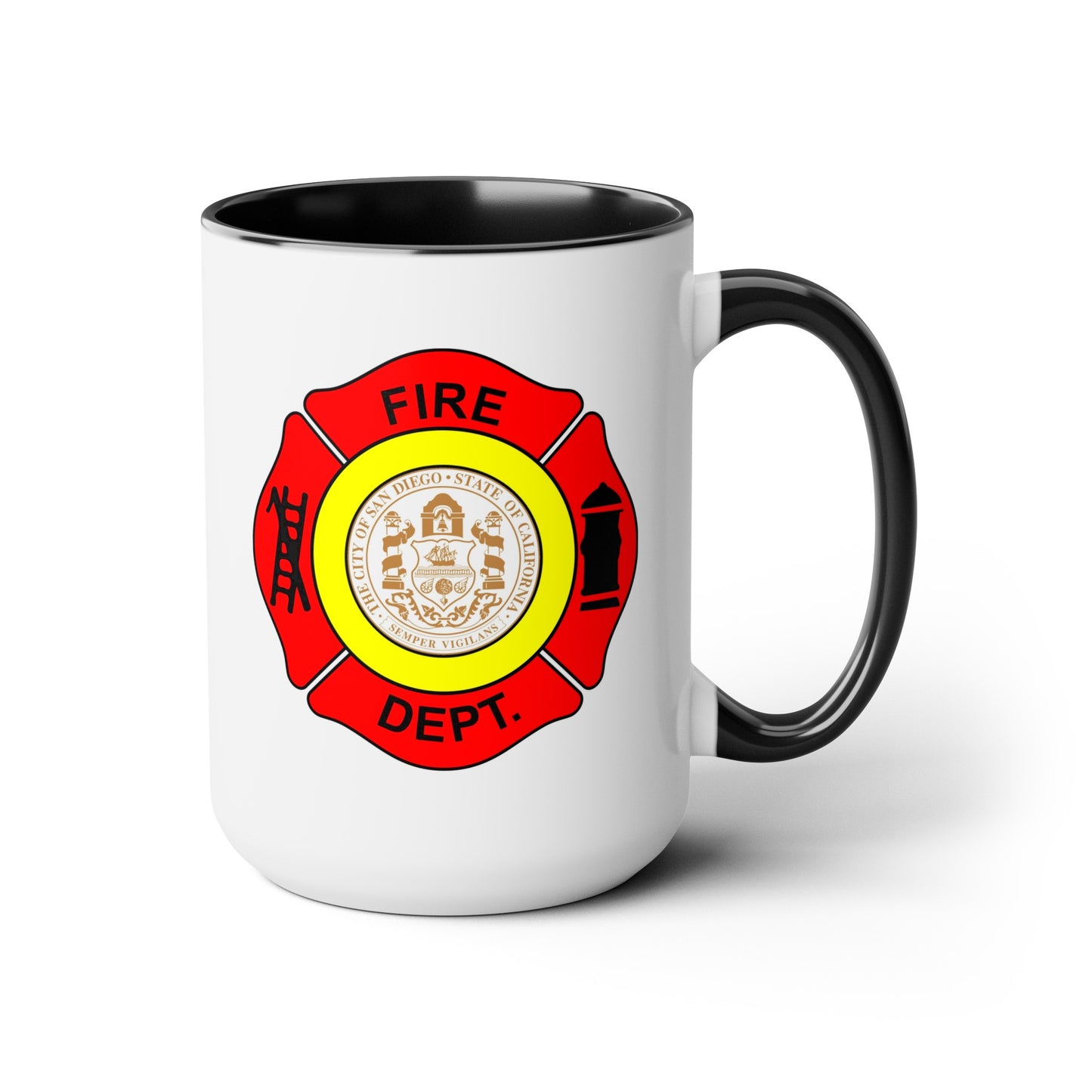 San Diego Fire Department Coffee Mug - Double Sided Black Accent White Ceramic 15oz by TheGlassyLass.com