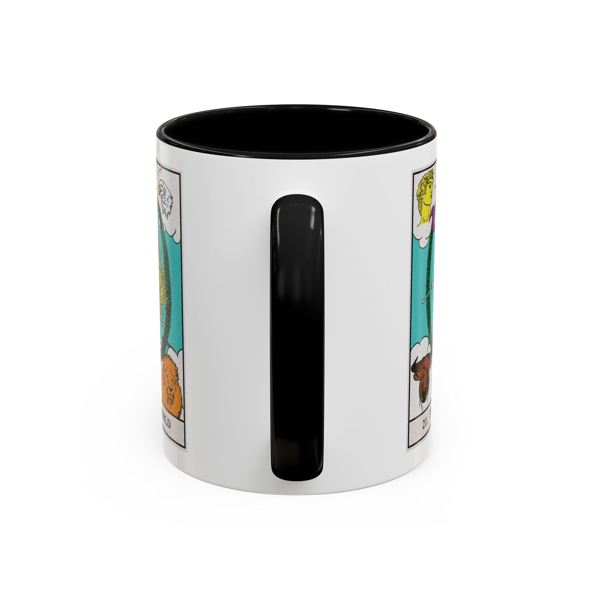 The World Tarot Card Coffee Mug - Double Sided Print, Black Accent White Ceramic, 11oz by TheGlassyLass.com