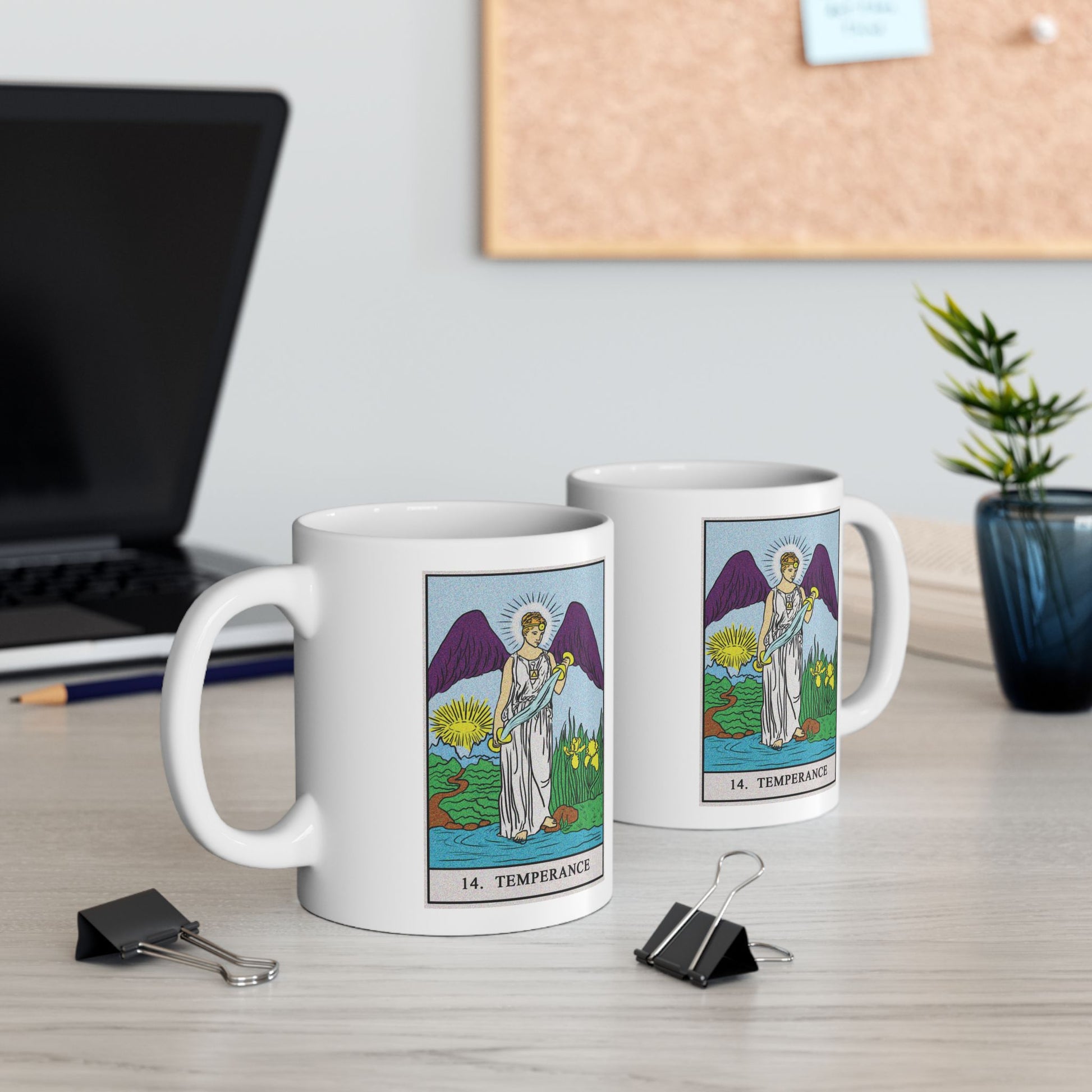 Temperance Tarot Card Coffee Mug - Double Sided Print, White Ceramic, 11oz by TheGlassyLass.com