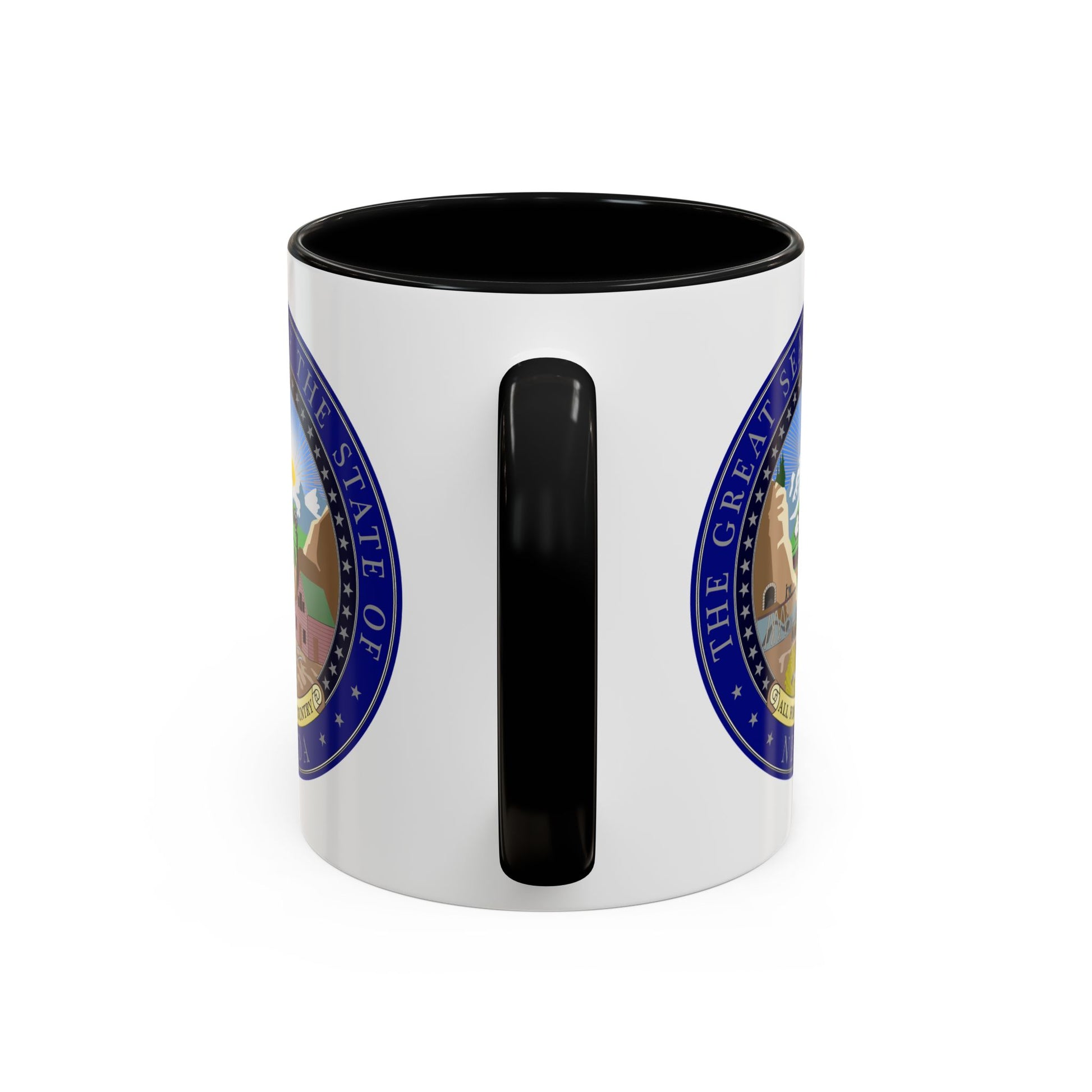 State Seal of Nevada Coffee Mug - Double Sided Print, Black Accent White Ceramic, 11oz by TheGlassyLass.com