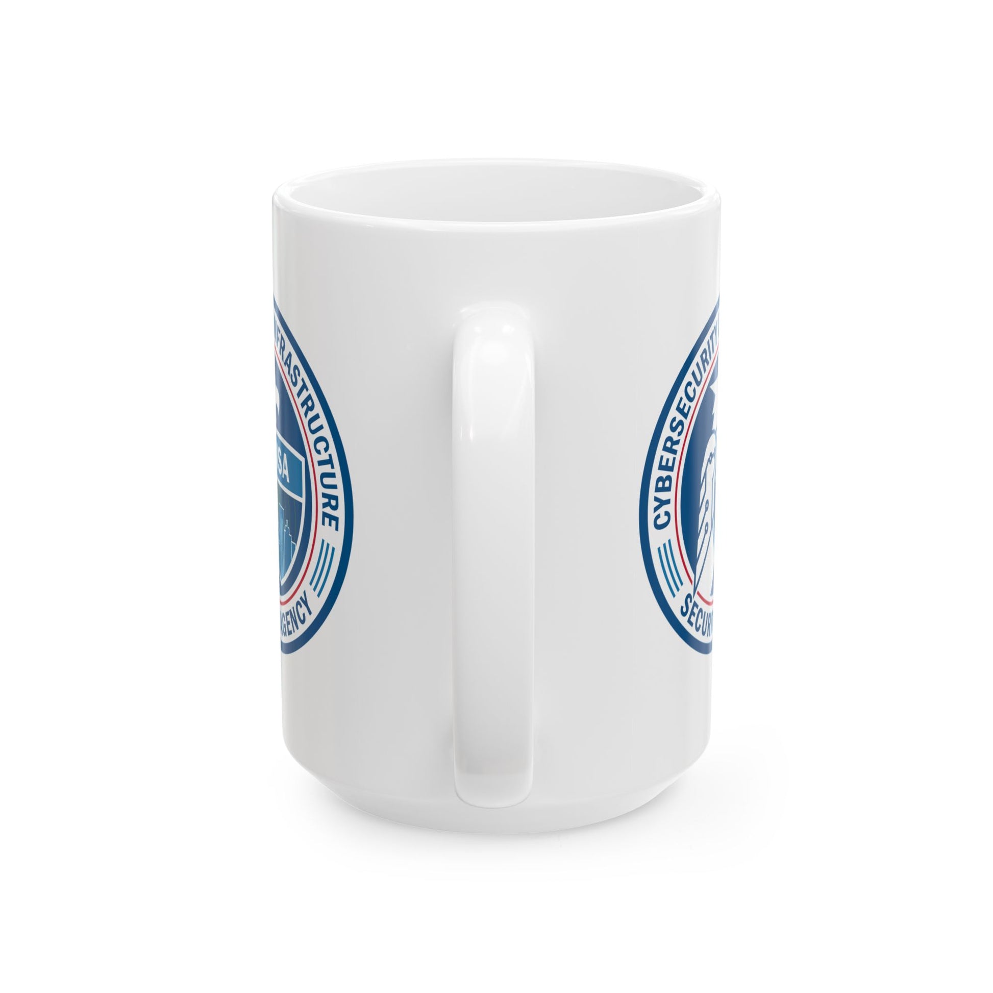 Cybersecurity and Infrastructure Security Agency Seal Coffee Mug - Double Sided Print, White Ceramic, 15oz by TheGlassyLass.com