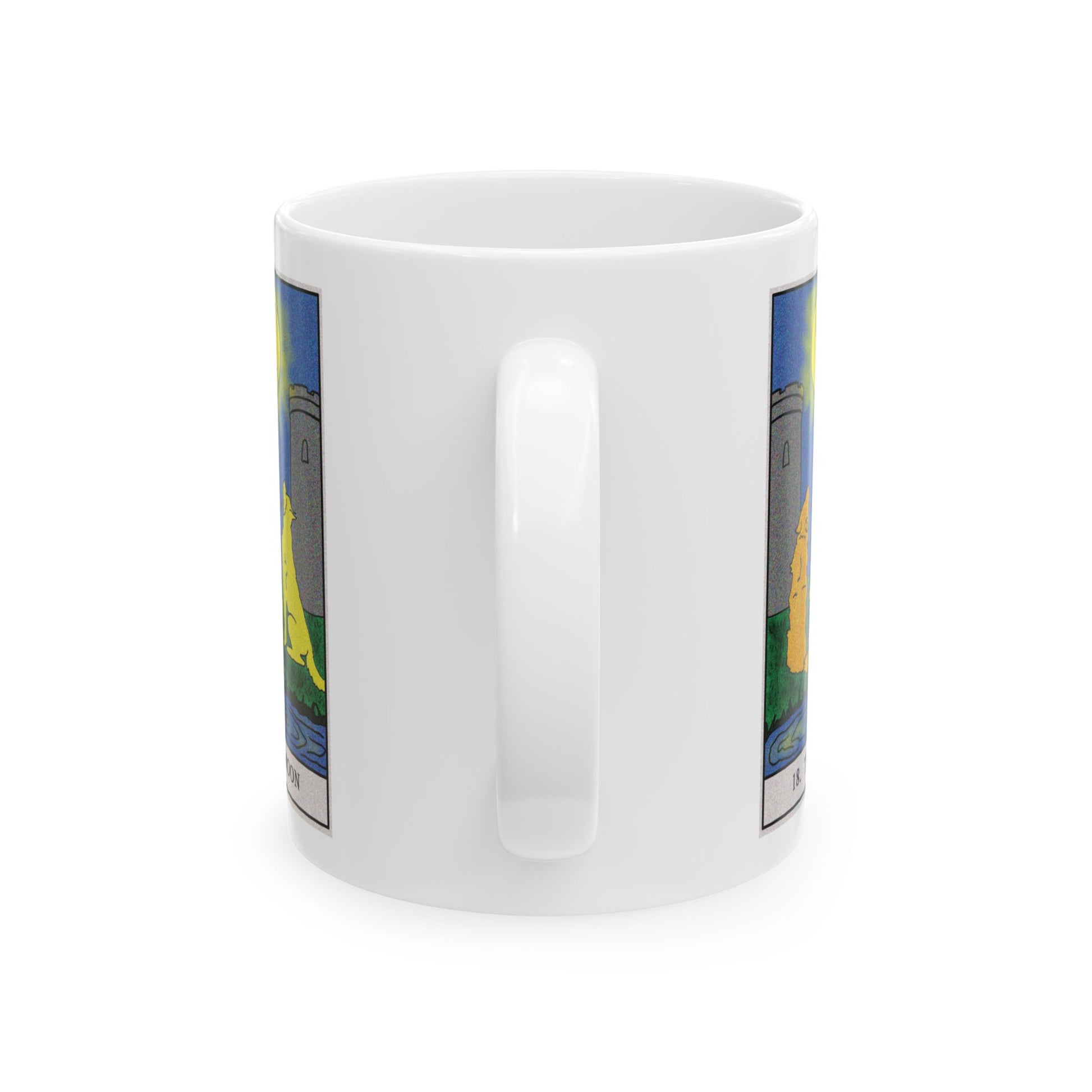 The Moon Tarot Card Coffee Mug - Double Sided Print, White Ceramic, 11oz by TheGlassyLass.com