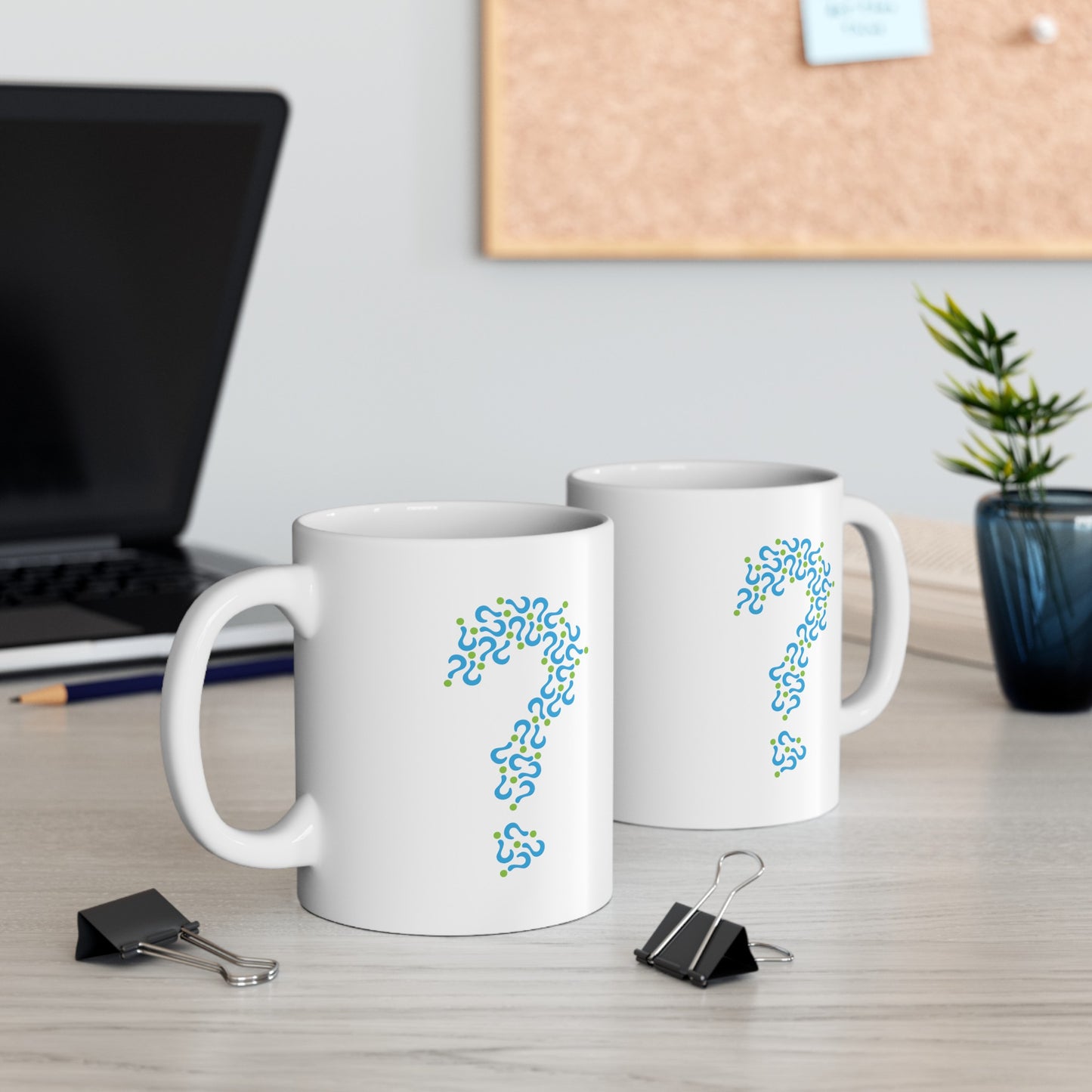 Question Mark Coffee Mug - Double Sided White Ceramic 11oz by TheGlassyLass.com