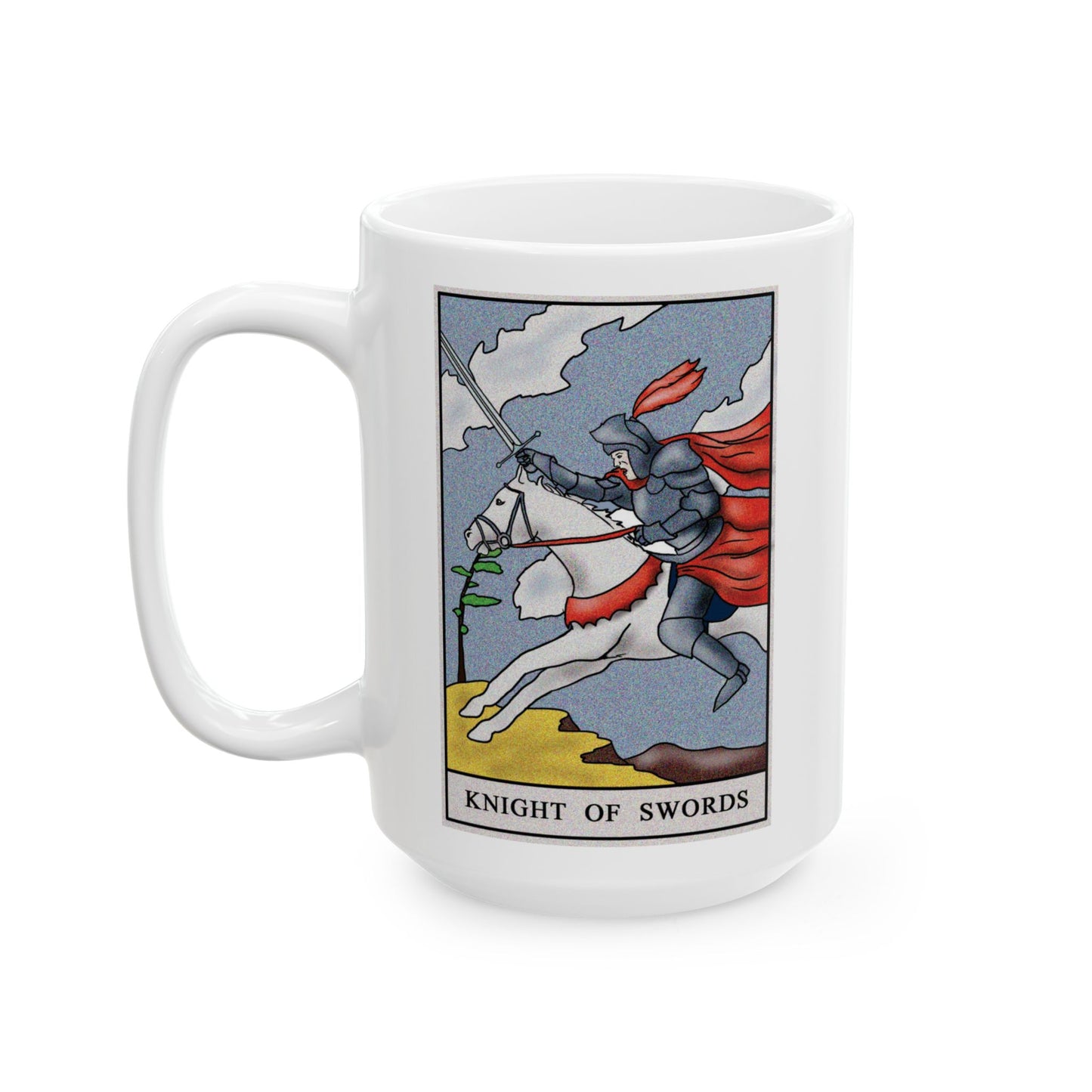Knight of Swords Tarot Card Coffee Mug - Double Sided White Ceramic 15oz by TheGlassyLass.com